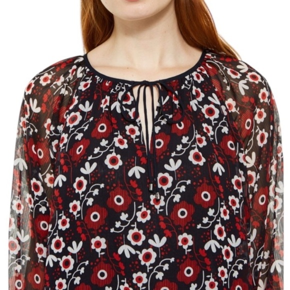 NWOT Tommy Hilfiger Red & Navy Blue Sheer Floral Blouse Size XXL - Picture 2 of 14
